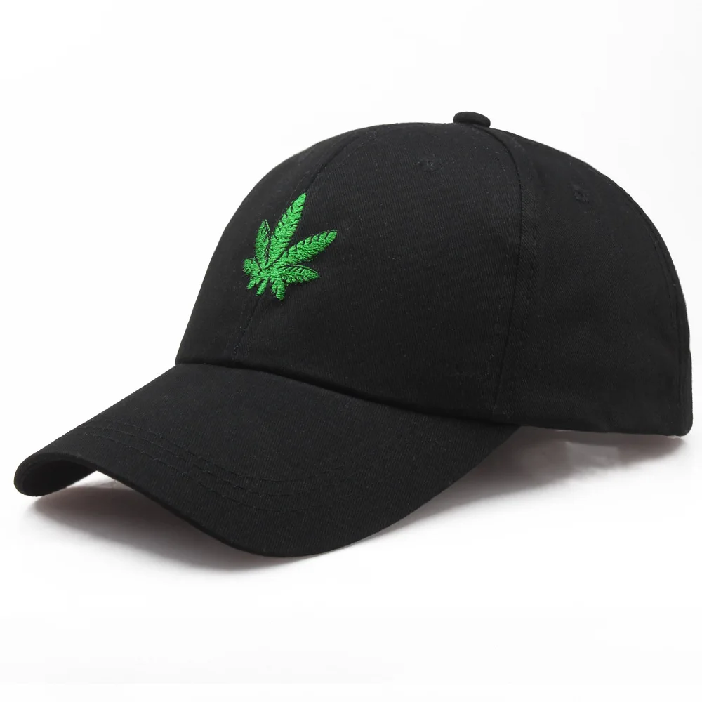 

Korean-style Embroidered Leaf Baseball Cap Versatile Black Green Hemp Fimble Leaf Hat Cool Men's Women's Summer Brim Hat