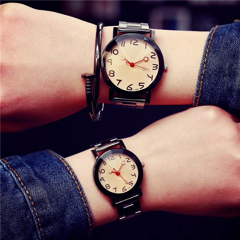 

Ins Stainless Steel Strap Couple Watches for Lovers Lady Watch Mens Women Quartz Wristwatches Set Lover's Gift Clock Male Choice