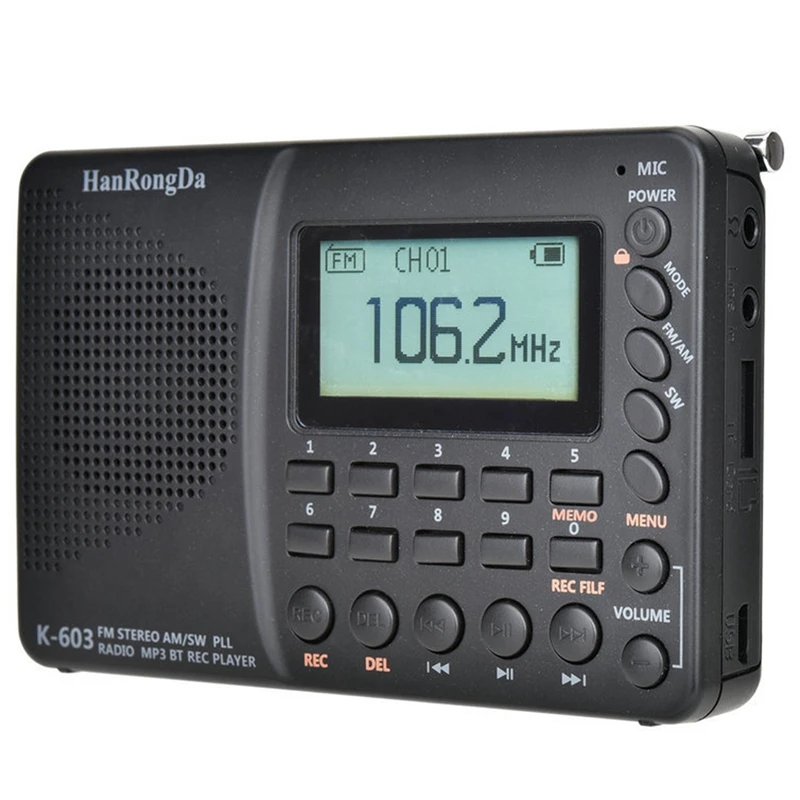 HanRongDa K 603 полный диапазон радио Bluetooth FM AM SW Портативный карман S MP3 цифровой записи
