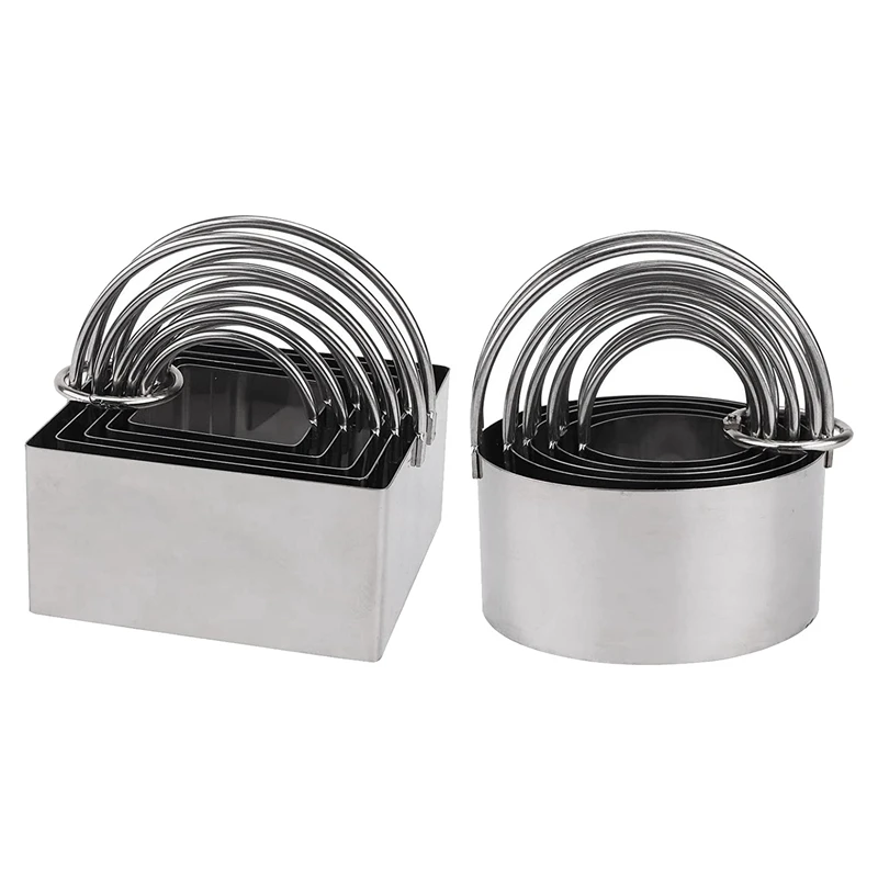 10 Pack Cookie Cutters Stainless Steel Round & Square Biscuit Pastry Cutter with Handle for DIY Donut Fondant Sugar Cake |