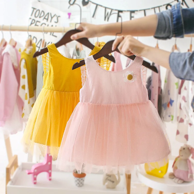 Платье принцессы для маленьких девочек; Новинка года; милое летнее платье с короткими рукавами для маленьких девочек; однотонные вечерние платья