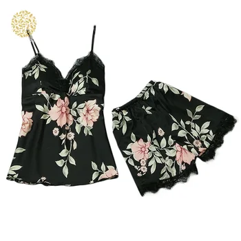 

Summer Women V-Neck Sleepwear Sets Sexy Sleeveless Printed Sling Shorts Pajamas DWH5