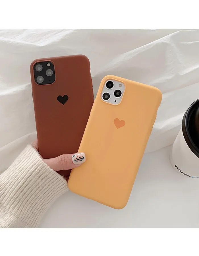 Простой Желтый чехол для телефона с сердечками Iphone 11 Pro Max мягкий гелевый Чехол из
