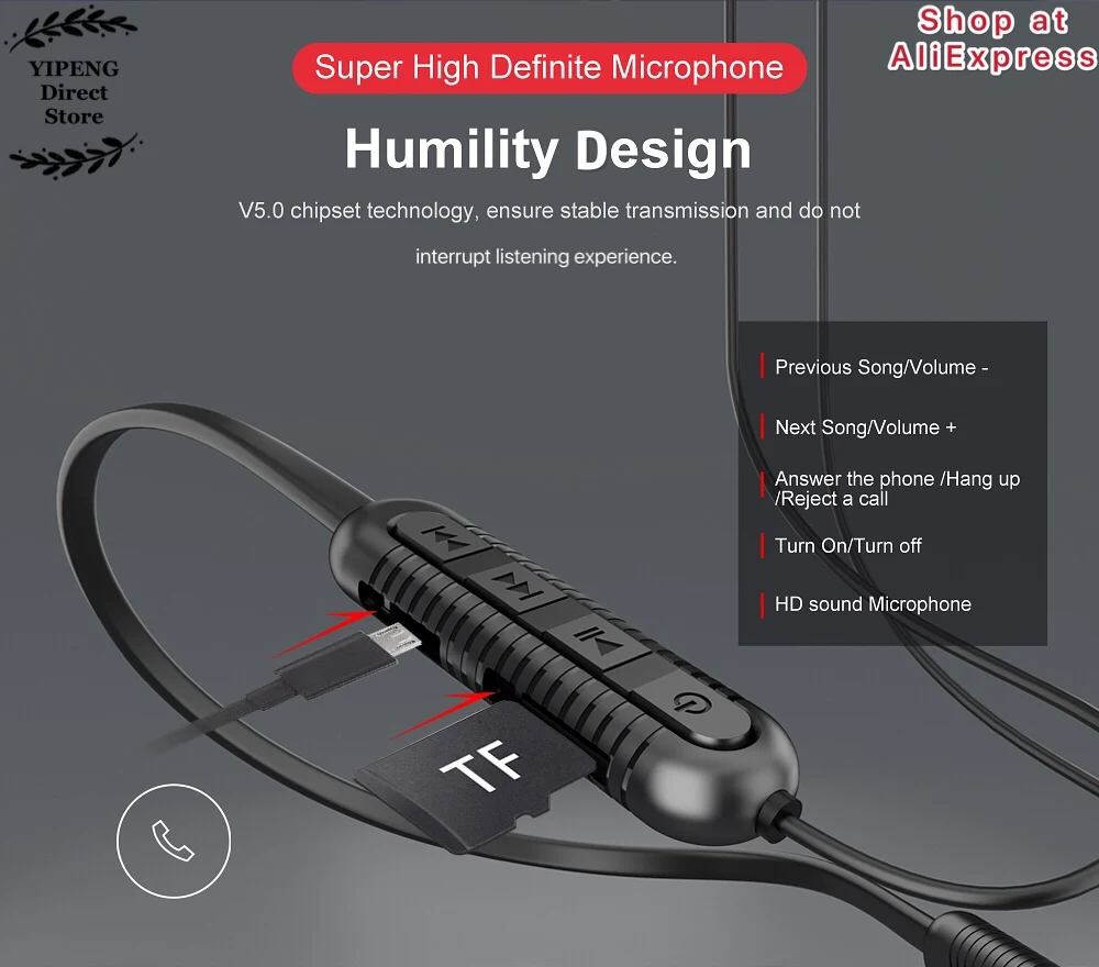 OVLENG S19 Wireless Bluetooth Earphones Sport Neckband Earbuds with Microphone as MP3 Player Walkman Handsfree for Smart Devices