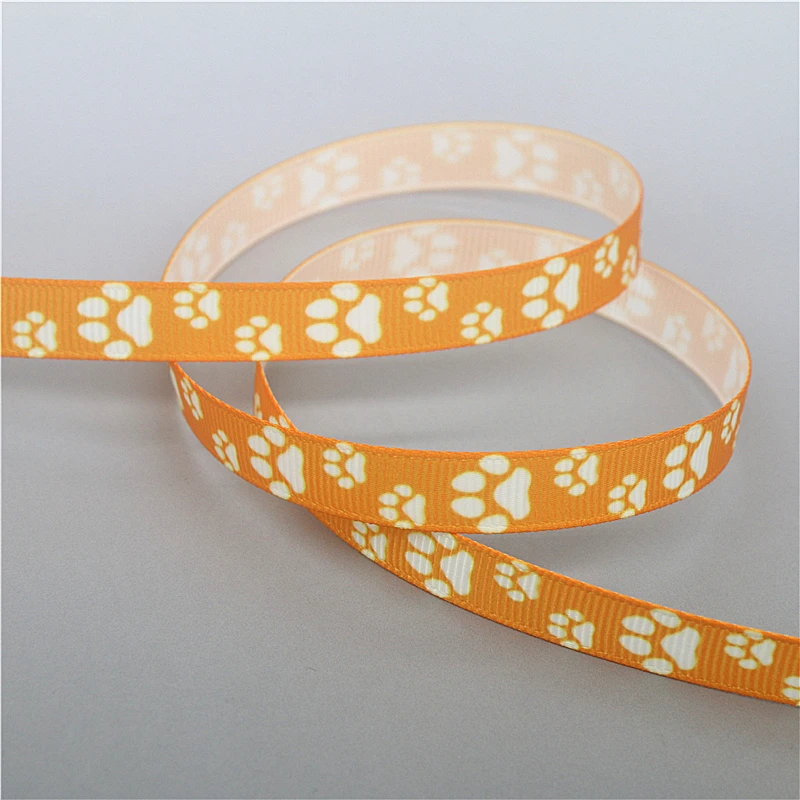 DHK 3/8inch 10yards Dog Paw Printed Grosgrain Ribbon Accessories Sewing Craft Headwear DIY Decoration DIY 9mm B2144
