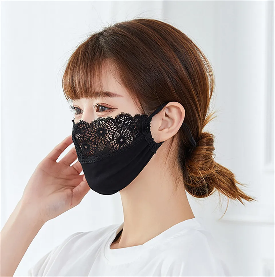 Summer Sun Protection Women Sexy Lace Mask Silk Breathable Mouth Mask Anti Haze Dust Washable Reusable Female Dustproof