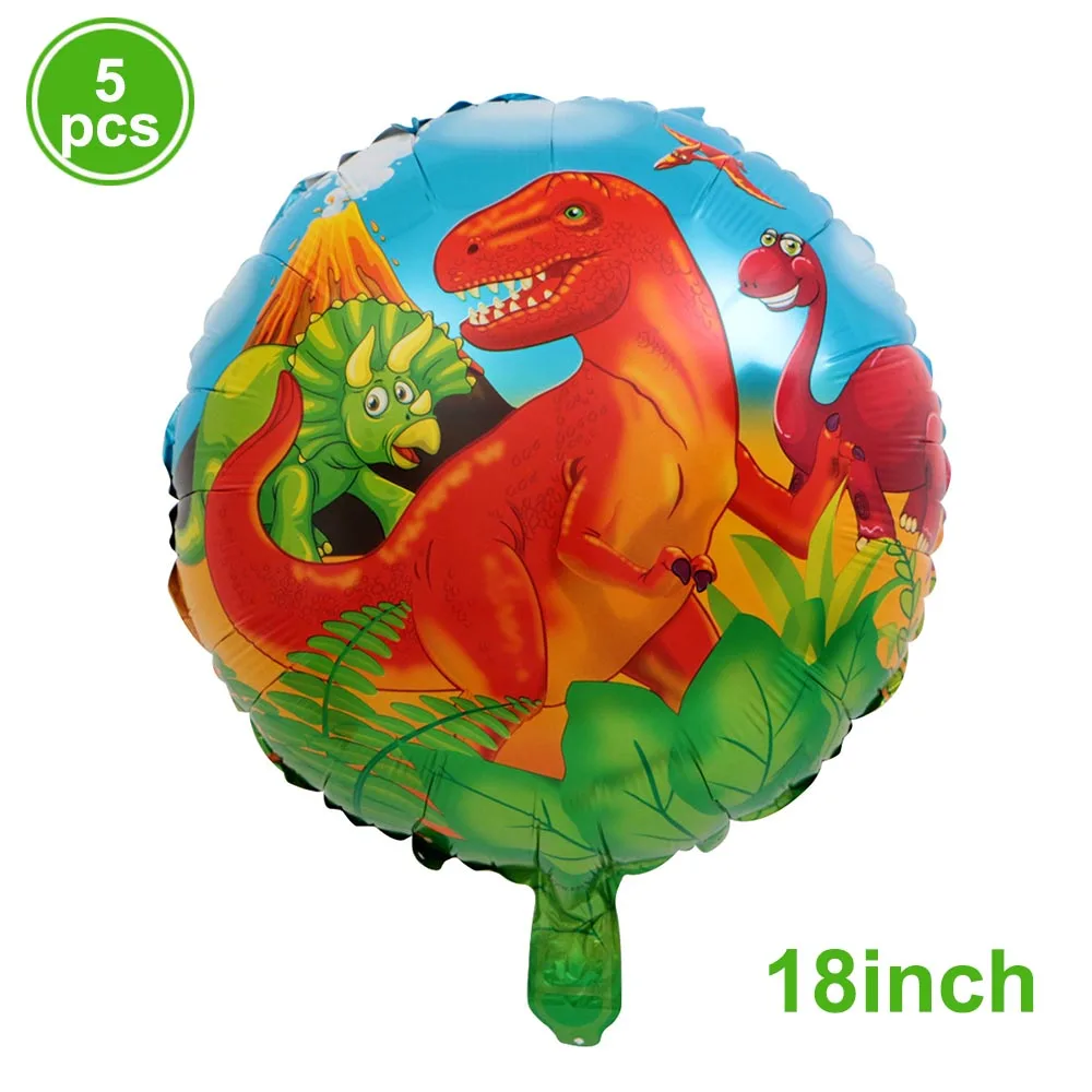 Стоящий Зеленый Динозавр фольгированные шары 3th День Рождения украшения динозавр вечерние Baloons баннер Джунгли животных части поставки Globos - Цвет: 5pcs round balloon 3