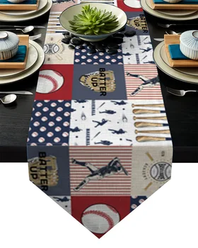 

Baseball Sports Red White Blue Table Runner Table Flag Home Party Decorative Tablecloth Table Runners