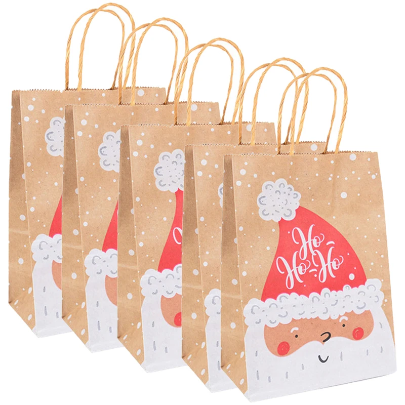 5pcs Christmas Kraft Paper Gift Bags with Handle – 120gsm Thick Paper Holiday Tote Bag ... - SKU KPGB1902 - UGI Packaging