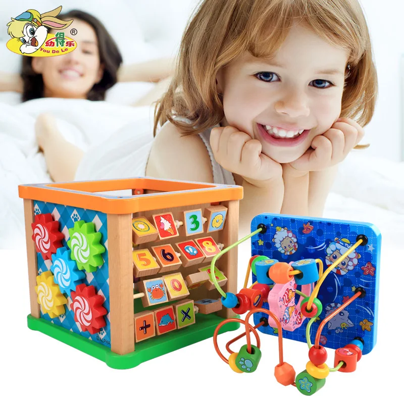 

Young CHILDREN'S Wooden Multi-functional Educational Large Bead-stringing Toy Radiant Six-in-One Multi-Faceted Treasure Chest Ed
