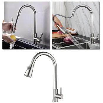 

Single Handle with Pull Down Sprayer Single Lever Mixer Prep Tap Sink Out For Bar Polished Faucet Pull Modern Kitchen Chrom Q2G8