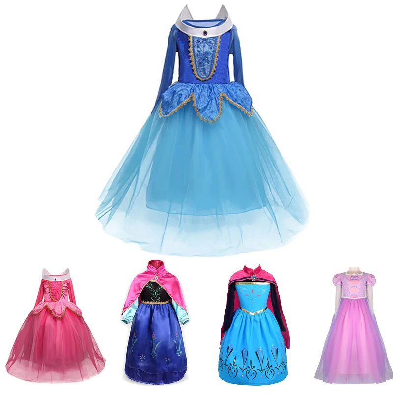 

Kids Dress for Girls Christmas Fall Clothes Children Birthday Party Aurora Elsa Anna Rapunzel Autumn Costume Wig Accessories
