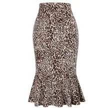 Женская юбка с леопардовым узором, облегающая бедра, облегающая юбка-карандаш, юбка-карандаш, сексуальная элегантная винтажная юбка с рюшами, вечернее вечерние облегающая женская юбка