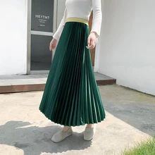 Бархатная юбка, элегантная однотонная плиссированная юбка миди, новинка, Осень-зима, для девушек, Корейская, высокая талия, а-силуэт, Женская длинная юбка, 2i