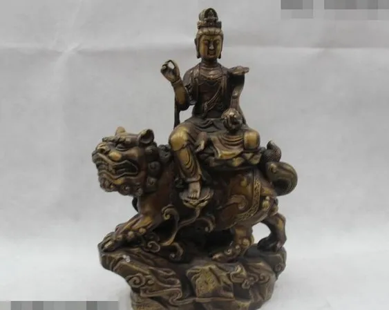 321 1" Китайский народный чистый Бронзовый счастливый сидя Лев Samantabhadra статуя Бодхисаттвы