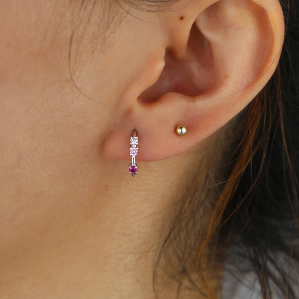 Серебро 925 пробы Микро паве розовый, белый фианит в форме рога серьги-гвоздики простые геометрические женские нежные Модные Ювелирные изделия Подарки