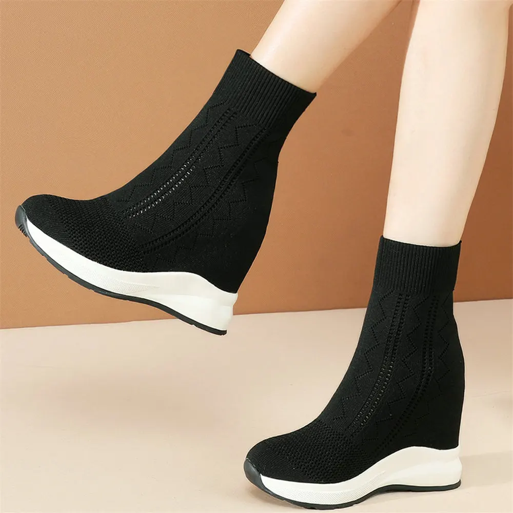 

Black Platform Pumps Shoes Women Breathable Knitting Wedges High Heel Ankle Boots Female Round Toe Fashion Sneakers Casual Shoes