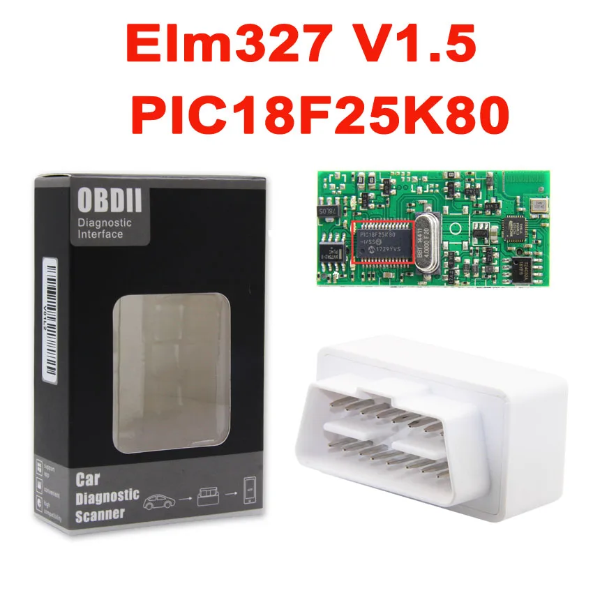OBD2 ELM327 V1.5 PIC18F25K80 OBD2 сканер ELM 327 V1.5 Bluetooth OBDII OBD ELM327 Авто диагностический инструмент для OBDII протокол - Цвет: V1.5 White