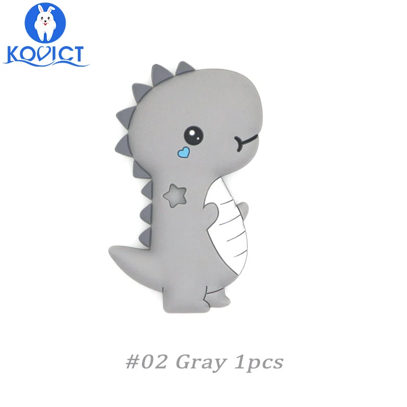 NO.02 Gray 1pcs Kovict Динозавр Детский силиконовый Прорезыватель грызунов BPA без еды Силиконовый Прорезыватель для зубов, пустышка для кормления, силиконовые бусины - Цвет: NO.02 Gray 1pcs
