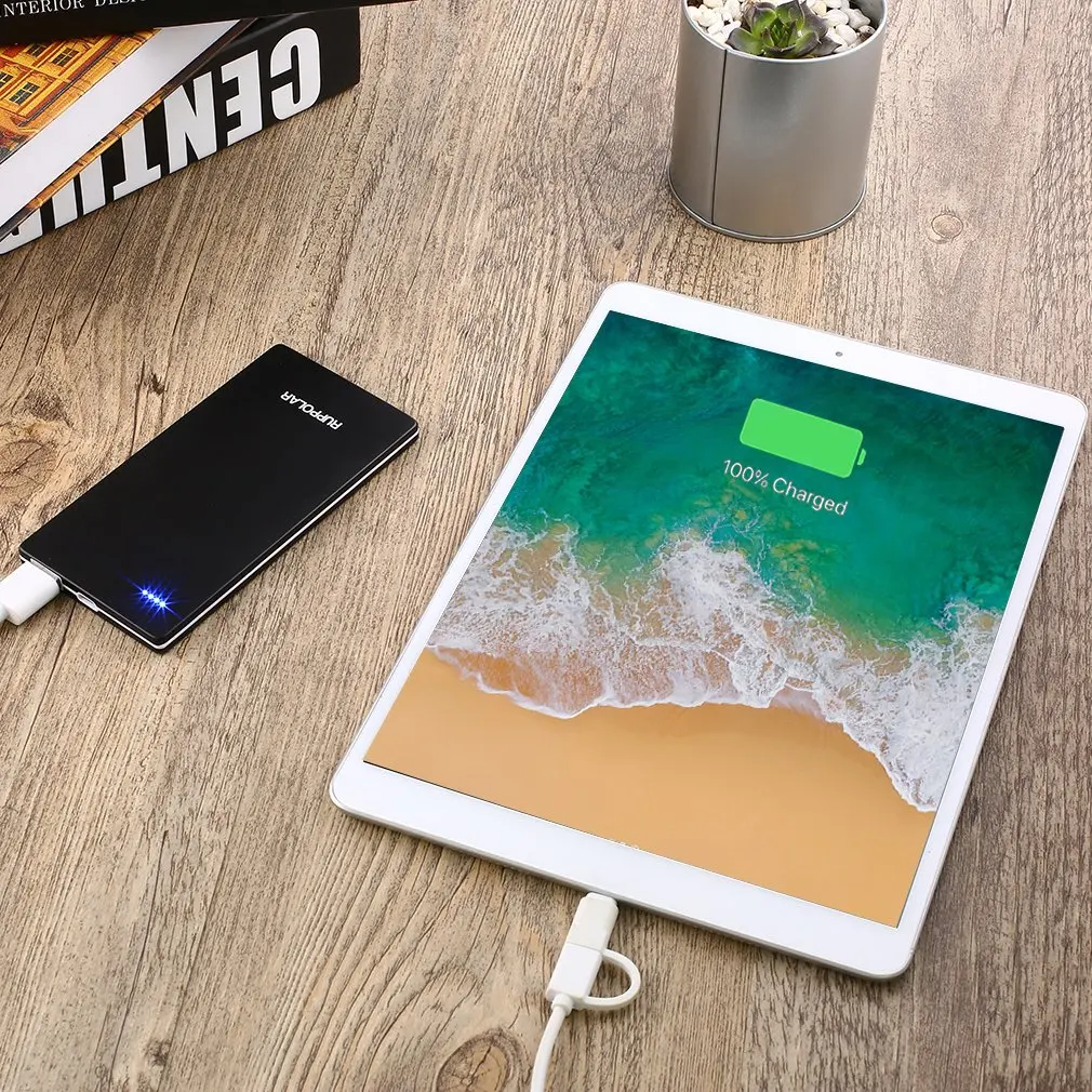 Компактный Ультра тонкий 5000mAh внешний аккумулятор умный высокоскоростной