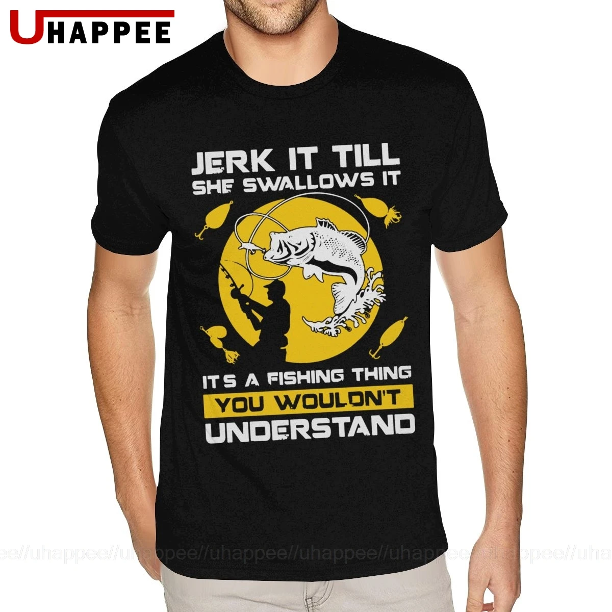 Cheap Custom Jerk It Till She Swallows It It’s A Fishing Thing T-Shirts Men’s Custom Short Sleeved Soft Cotton Round Neck TShirt