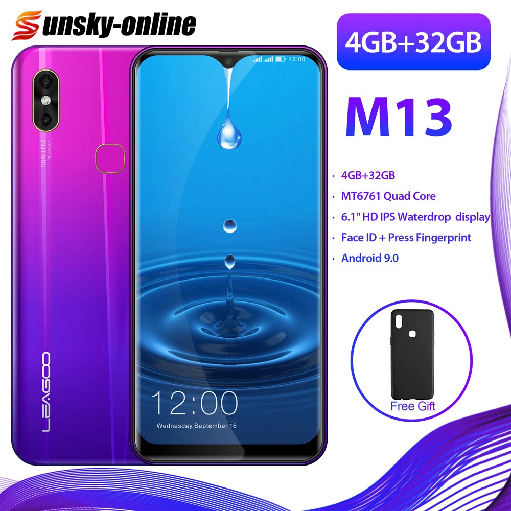 LEAGOO M13 Android 9,0 19:9 6," смартфон 4 ГБ 32 ГБ MT6761 четырехъядерный отпечаток пальца Лицо ID LTE 4G мобильный телефон с двумя sim-картами