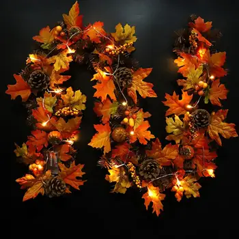 

Autumn Pumpkin Door Lintel Decor Halloween PVC Pine Cone Maple Leaf Rattan Thanksgiving Door Window Hanging Decoration