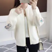 Вязаный кардиган, свитер женский, короткий, толстый, свободный, корейский, для студентов, весна, новое весеннее пальто и вышивка
