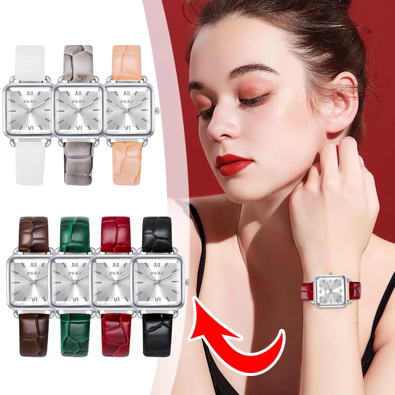 

Casual Women Romantic Starry Sky Vintage Square Silver Case Compact Dial Style Belt Watch Ladies Watch Gold Quartz Steel Dual