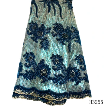 

Latest African Velvet Lace Fabric Sequins Lace Fabric 2020 High Quality Green Nigerian Lace Fabrics For Wedding Dress HJ3255