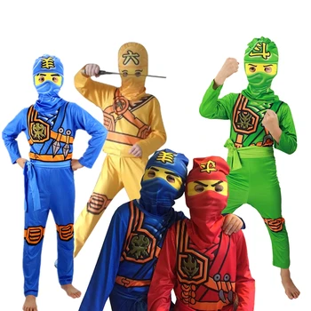 

LEGOO Ninjago Cosplay Costume Boys Ninja Clothes Set Children Kids Carnival Purim Party Dress Up Ninja Superhero Jumpsuit Mask