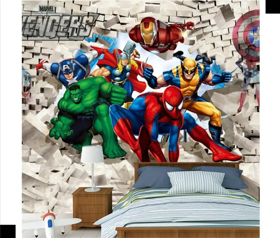 カスタム壁画壁紙 3d 漫画の子供の部屋の壁紙の少年アベンジャーズ背景ウォールペーパースパイダーマン壁 Www Nordenbd Se