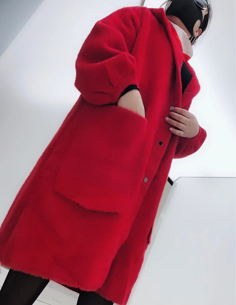 

Mid-length Thick Mink Cashmere Coat Women's 2018 Autumn Clothing New Style Loose Autumn & Winter Red Water Mink Cashmere Overcoa