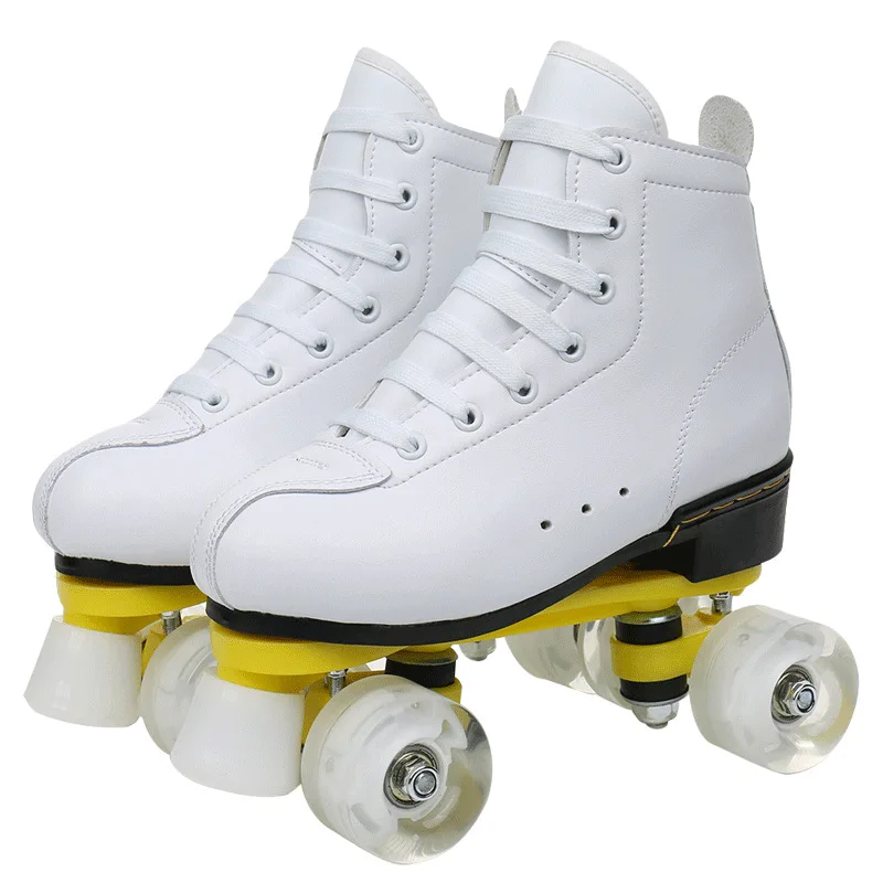 Adult Double Row Roller Skate Shoes Black White Outdoor 4 Wheels Training Shoes Man Woman Sports Patines