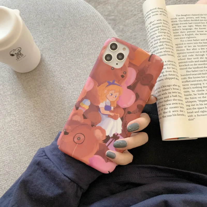 Чехол с милым медвежонком для iphone 6, 6 S, 7, 8 Plus, 11 Pro MAX X, XS, MAX, XR, матовый жесткий пластиковый красный чехол для задней панели телефона