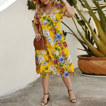 

Stylish V Neck High Waist Floral Print Dress for Women Short Sleeve Sundress Party Dress Ladies Dresses Beach Dresses #20