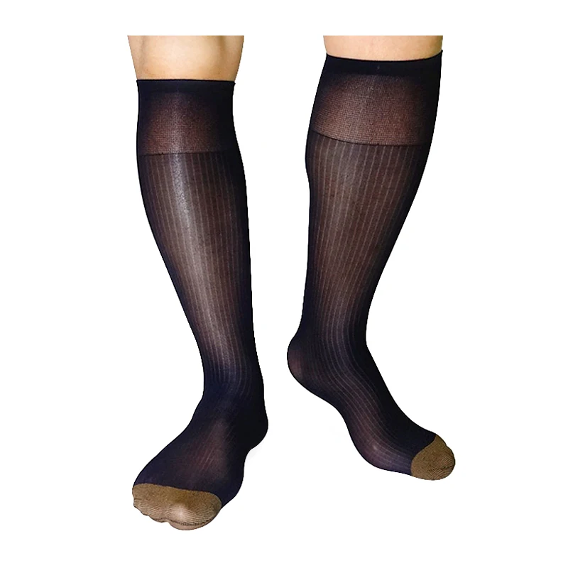 New Style Men Nylon Silk Socks Striped Male Formal Dress Suit Socks Toe Blue Toe Sheer Sexy Socks Black White Navy men sexy dress transparent tube silk high socks men nylon silk bdsm slave fetish sissy gay hosiery men pure sex gaming stockings