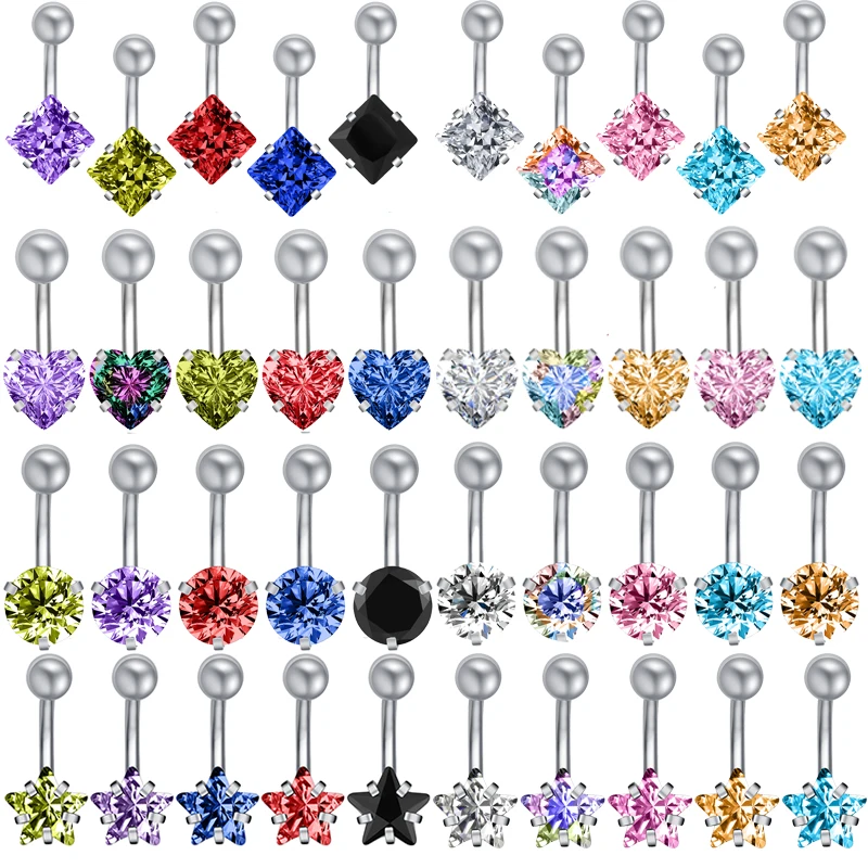 

ZS 1PC Sexy Crystal Heart Star Navel Piercing For Women 14g Stainless Steel Belly Button Rings Nombril Ombligo Rings Party