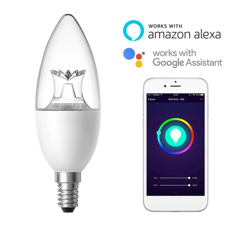 Умная WiFi Свеча лампа E14 с регулируемой яркостью работает с Alexa для Google Home для Amazon