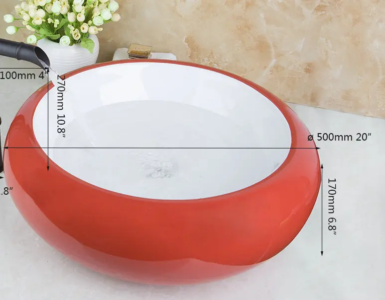 Only Basin Sink JIENI круглый Керамика кран для раковины, кран для раковины, красного цвета стирать Керамика кран для раковины, кран для раковины, набор художественный Европейский бассейна с нефти потер бронзовый кран Набор - Цвет: Only Basin Sink