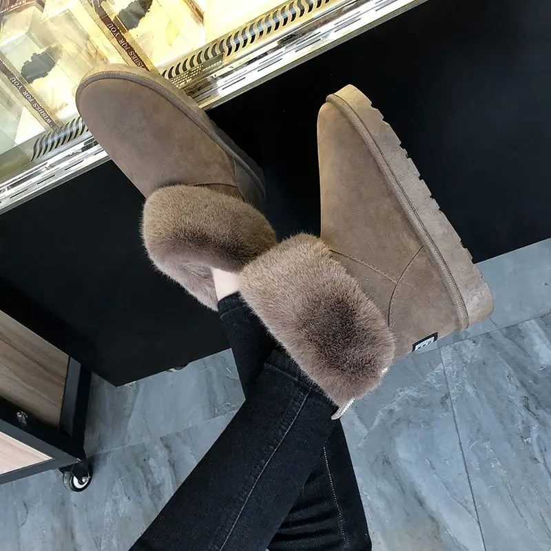 Женские зимние ботинки новые Короткие полусапожки толстые теплые ботинки теплые зимние ботинки на нескользящей подошве туфли из хлопка меховые сапоги; кроличьи ушки; женские ботинки