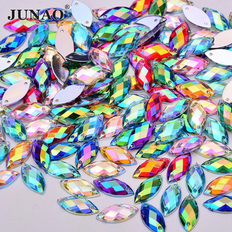 JUNAO 7*15mm 100Pc Sewing Pink AB Flatback Rhinestone Sew On Horse Eye Acrylic Strass Applique Needlework Clothes Crystal Stones images - 6