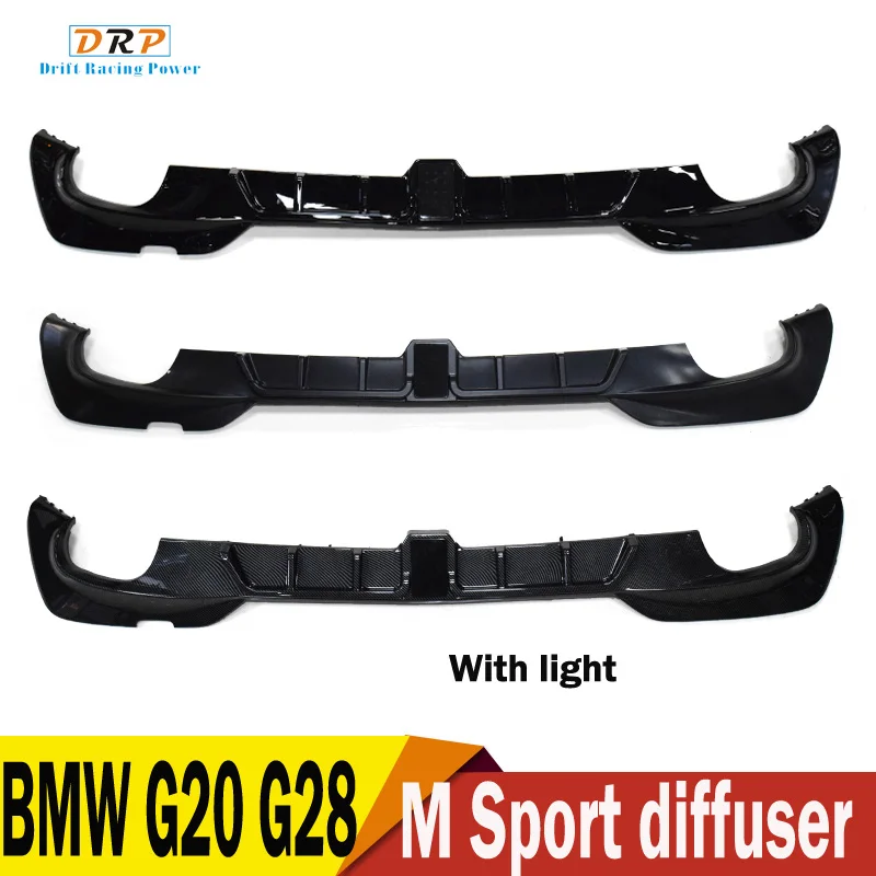 

New 1 pcs Carbon look Glossy/ Matte black car rear bumper diffuser with light fit BMW G20 G28 M sport bumper 3 series