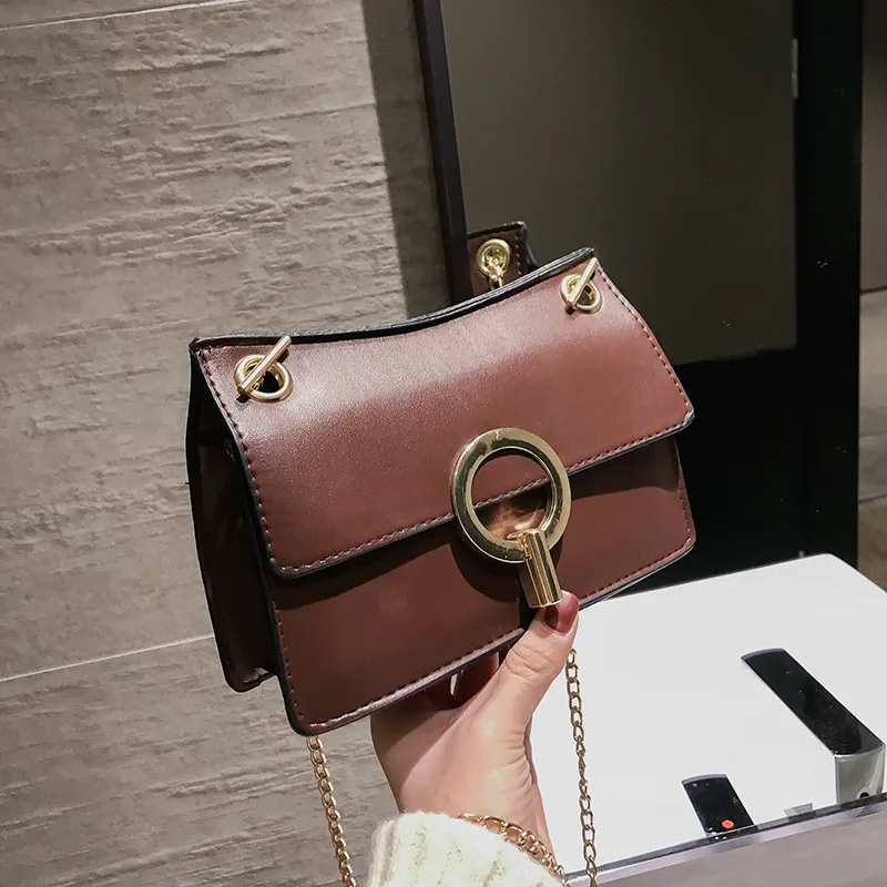 

Bag Women's 2019 on Trending Versitile Fashion Shoulder Oblique WOMEN'S Bag ,Pu Chain Exquisite Big round Turnlock Hardware
