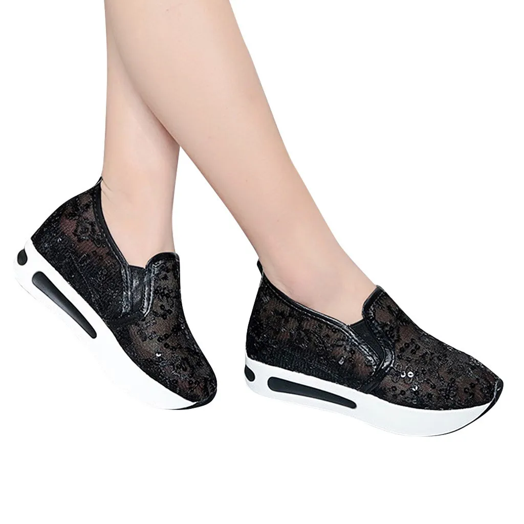 SAGACE/; женские кроссовки из дышащей сетки; женская обувь на танкетке; женские кроссовки на толстой подошве; обувь на высокой платформе - Цвет: BK