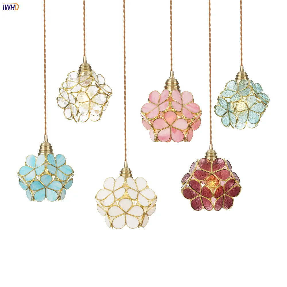 IWHD Colorful Nordic LED Pendant Lights Lamp Bedroom Living Room Decoration Glass Hanglamp Creative Flower Lampara Colgante (2)