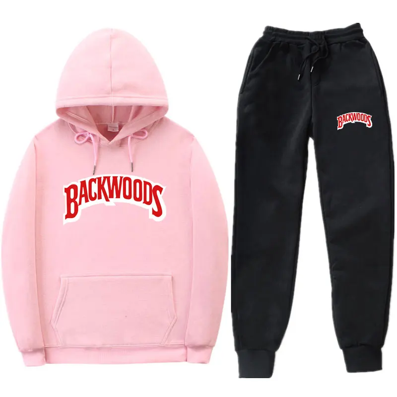 Модная уличная одежда lett BACKWOODS с капюшоном, комплект, спортивный костюм для мужчин, термальная спортивная одежда, комплекты, толстовки и штаны, костюм, Повседневная Толстовка, костюм - Цвет: Pink MK135