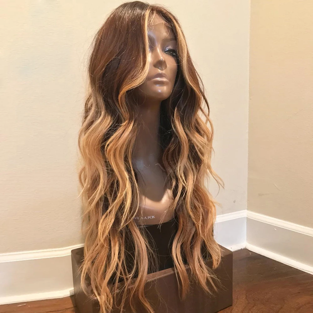 Eversilky прозрачный кружевной Мёд блонд Remy, перуанские 13x6 Синтетические волосы на кружеве человеческие волосы парики предварительно вырезанные объемная волна эффектом деграде(переход от темного к парик