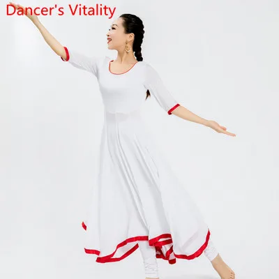 Only Dress Индийский танец одежда для женщин Хлопок Половина рукава большой подол сплайсинга платье живота Восточный танец одежда для сцены - Цвет: Only Dress