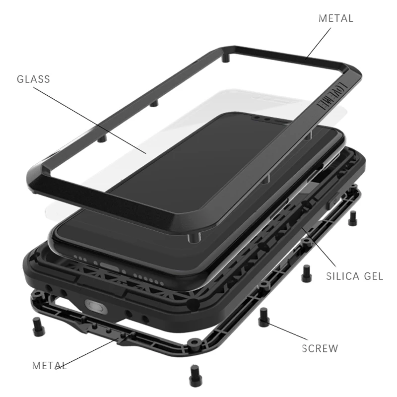 Металлический Чехол Love Mei для iPhone 11 Pro Max прочный защитный чехол ударопрочный